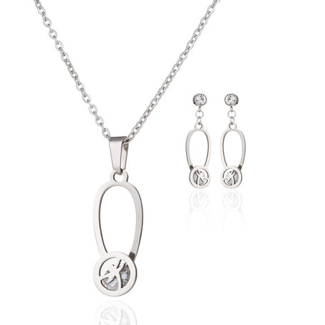 STAINLESS STEEL NECKLACE & EARRINGS SET - SILVER