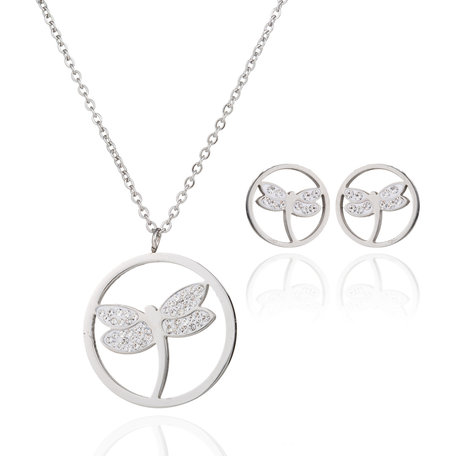 RVS KETTING & OORBELLEN SET - ZILVER Bloem