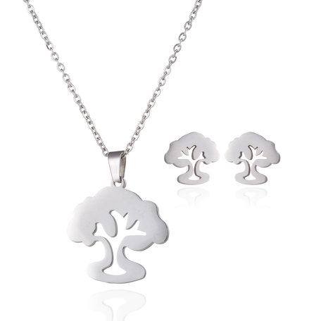 STAINLESS STEEL NECKLACE & EARRINGS SET - SILVER