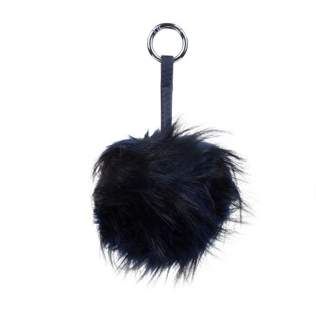 BAG-KEYCHAIN FLUFF BALL BLACK-BLUE