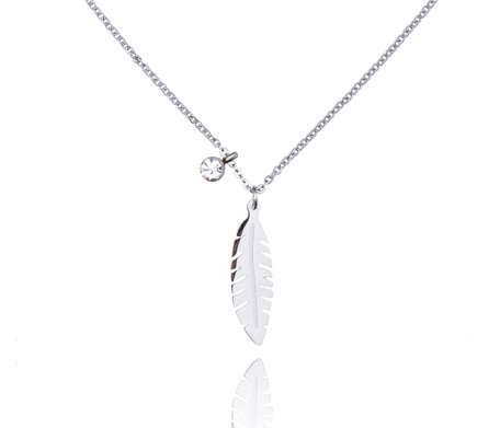 STAINLESS STEEL NECKLACE LEAF WITH ZIRCONIA Zilver