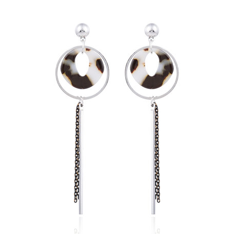 EARRING WITH ROUND ABSTRACT & CHAIN