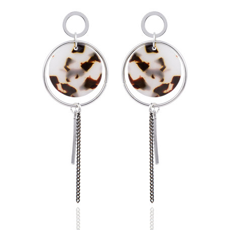 EARRING WITH ROUND ABSTRACT & CHAIN