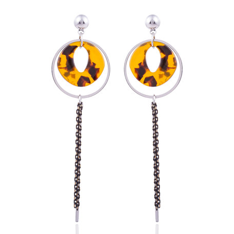  EARRING WITH ROUND ABSTRACT & CHAIN