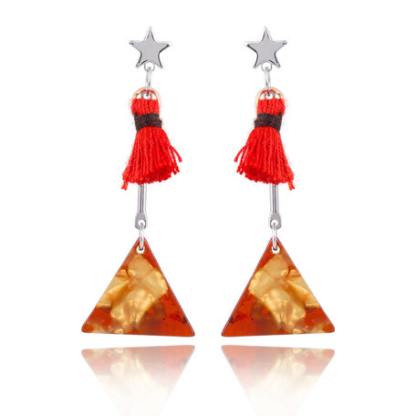 EARRING WITH ABSTRACT TRIANGLE & TASSEL