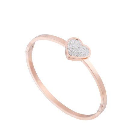 ARMBAND STAINLESS STEEL Kleur Rosé Goud - Hart Zirkonia