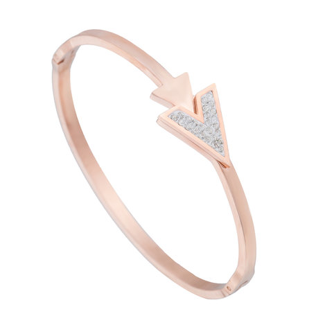 ARMBAND STAINLESS STEEL Kleur  Rosé Goud - 'V' Zirkonia