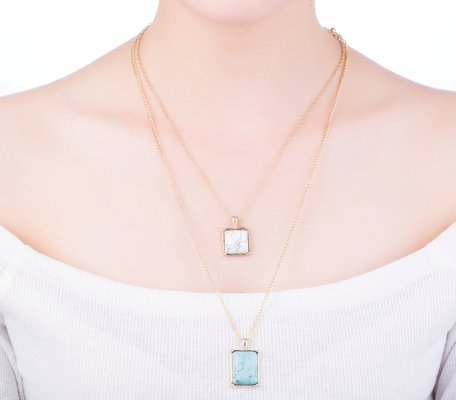 Statement Ketting - Vierkant Marmer Look Pendant 