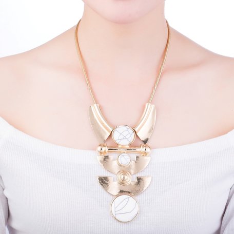 statement ketting - Marmer Look Witte maan 