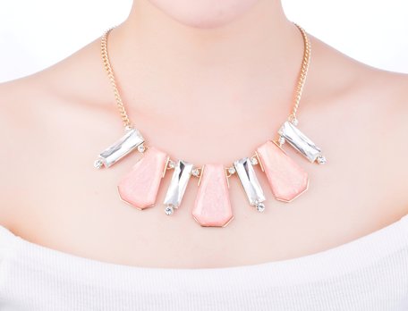 statement ketting - Pink & Crystal Pendant Necklace