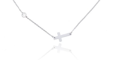 Stainless Steel Necklace With Cross / Cross & Stone Dot