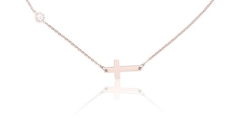 Stainless Steel Necklace With Cross / Cross & Stone Dot