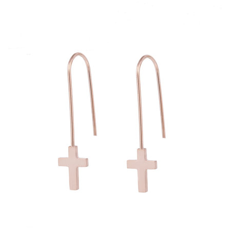 STAINLESS STEEL EARRING CROSS Color Pink Gold