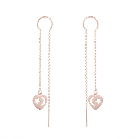 STAINLESS STEEL CHAIN ​​EARRING HEART WITH STAR & MOON Color Rosé Gold