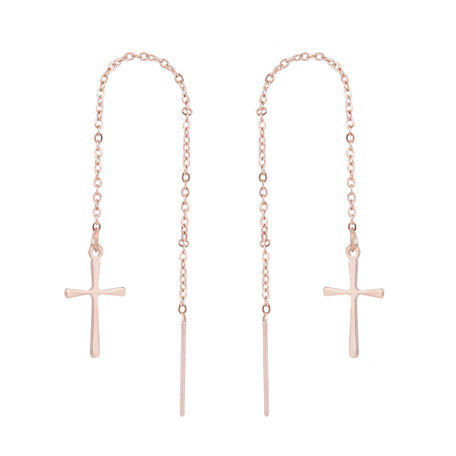 STAINLESS STEEL CHAIN ​​EARRING CROSS Color Pink Gold