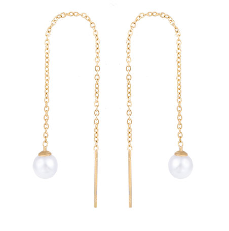 STAINLESS STEEL CHAIN ​​EARRING PEARL Color Gold