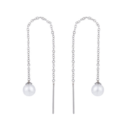 STAINLESS STEEL CHAIN ​​EARRING PEARL Color Silver