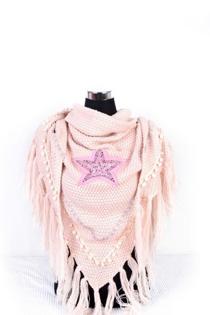 Roze poncho/omslagdoek met ster 200x90 cm