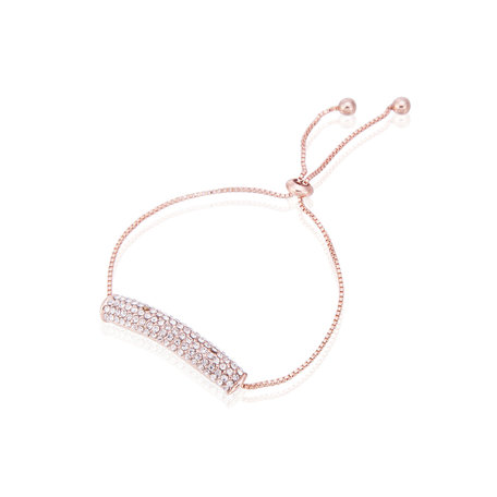 Curved Bar In Strass Rhinestones Charm Bracelet Adjustable Size Color Rose Gold