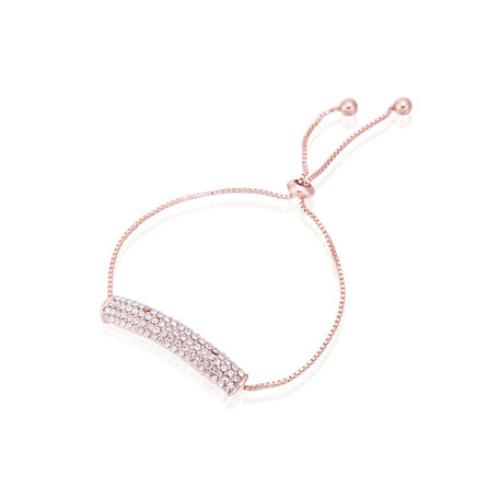 Gebogen Bar In Strass Steentjes Bedelarmband Verstelbare Maat Kleur Rosé Goud