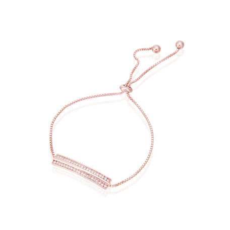 Gebogen Bar 2 Rij In Strass Steentjes Bedelarmband Verstelbare Maat Kleur Rosé Goud