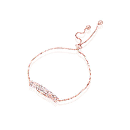 Gebogen Bar In Strass Steentjes Love Bedelarmband Verstelbare Maat Kleur Rosé Goud