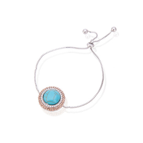 Ronde Strass Steentjes Met Blauw Faux Marmer Steen Bedelarmband Verstelbare Maat Kleur Zilver