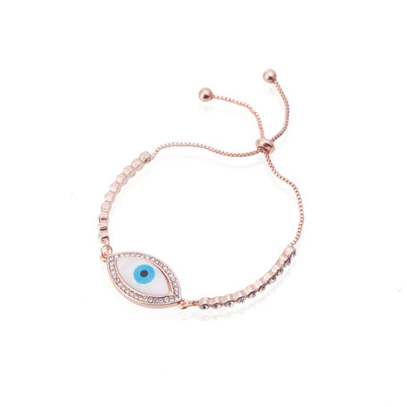 Evil Eye In Rhinestone Charm Bracelet Adjustable Size Color Rose Gold (Stone Evil Eye)