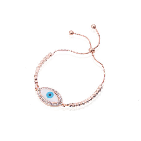 Boze Oog In Strass Bedelarmband Verstelbare Maat Kleur Rosé Goud (Stone Evil Eye)