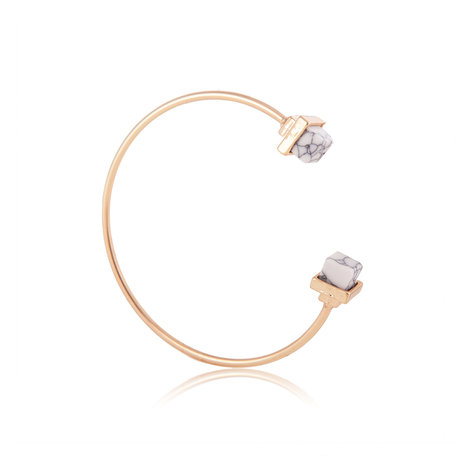 Trendy White Black Square Faux Marble Stone Gold Color Bangle Bracelet for Women