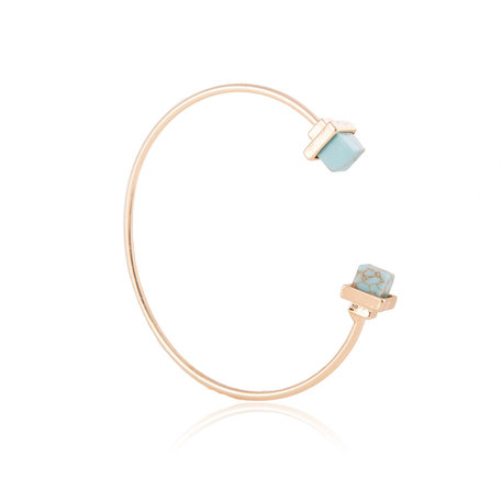 Trendy Blue Square Faux Marble Stone Gold Color Bangle Bracelet for Women