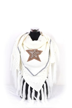  White poncho / shawl with star 200x90 cm