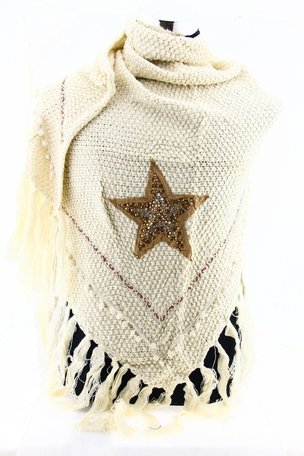 Beige poncho/omslagdoek met ster 200x90 cm