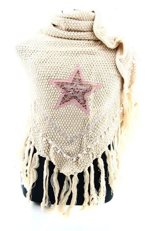  Light Pink poncho / shawl with star 200x90 cm
