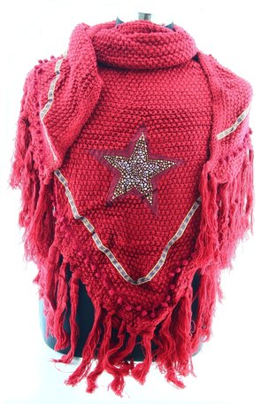 Donker Rood poncho/omslagdoek met ster 200x90 cm