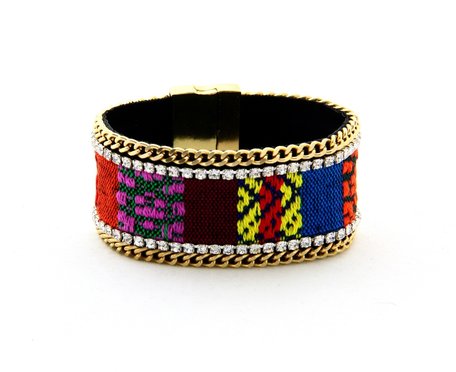  Ibiza Bracelet - With Schackels and woolen patterns - Multicolor