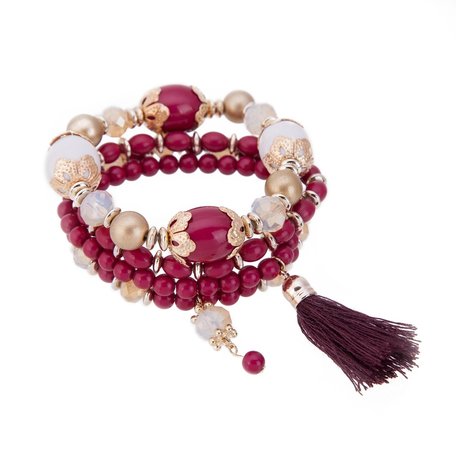 Beads Ibiza Bracelet - With Tassels - Red & Gold