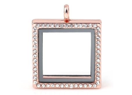 10 STUKS ROSE GOUD MEMORY LOCKET VIERKANTE MET STRASS 30mm