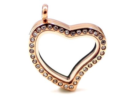 10 STUKS ROSE GOUD MEMORY LOCKET HART MET STRASS 30mm