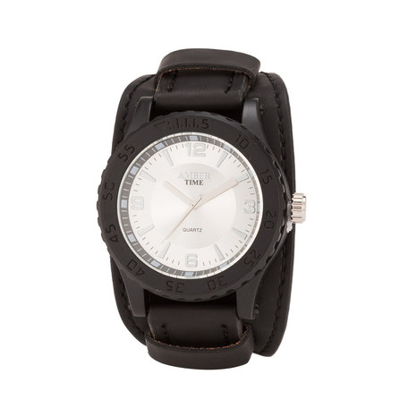 Leren Horloge - Dikke Band - 5cm Breed - Zwart