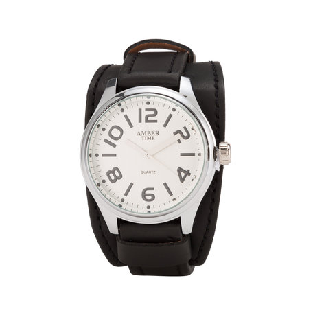 Leren Horloge - Dikke Band - 5cm Breed - Zwart