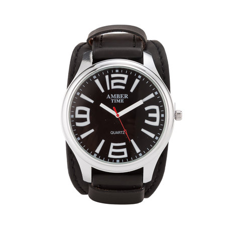 Leren Horloge - Dikke Band - 5cm Breed - Zwart