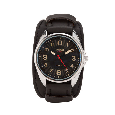 Leren Horloge - Dikke Band - 5cm Breed - Zwart