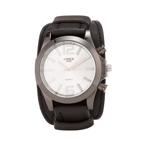 Leren Horloge - Dikke Band - 5cm Breed - Zwart