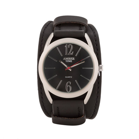 Leren Horloge - Dikke Band - 5cm Breed - Zwart