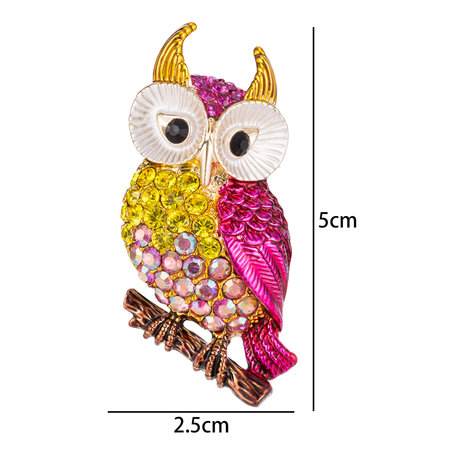 Uil Speld-Broche met Gekleurde Zirkonia 
