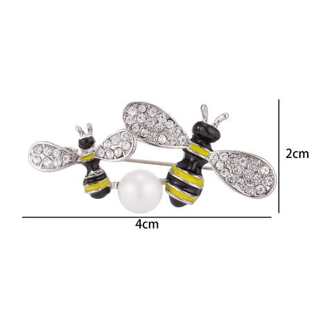 Honingbij Speld-Broche met Gekleurde Zirkonia & Parel