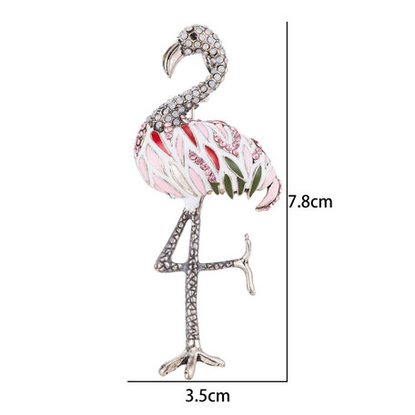 Flamingo Pin-Brooch with Colored Zirconia