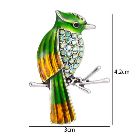 Bird Pin-Brooch with Colored Zirconia