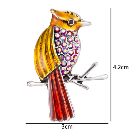 Bird Pin-Brooch with Colored Zirconia